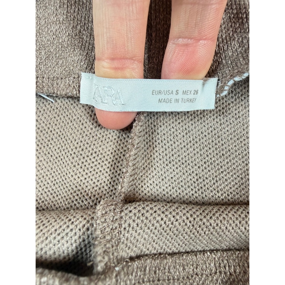 Zara Womens Basic Pique Knit Wide Leg Pants Taupe Brown Pull On Trousers Size S - Picture 7 of 7